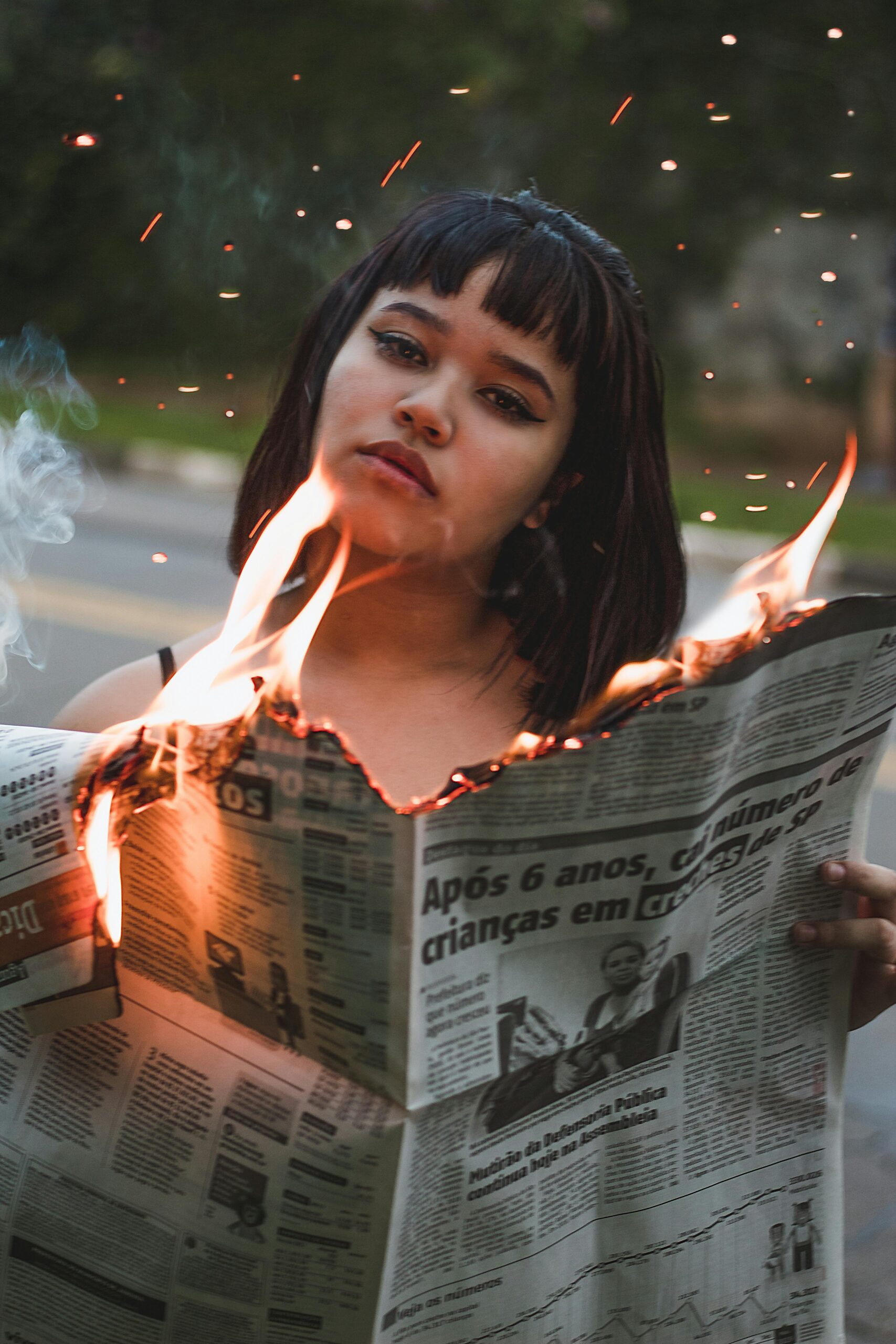 burning newspaper
